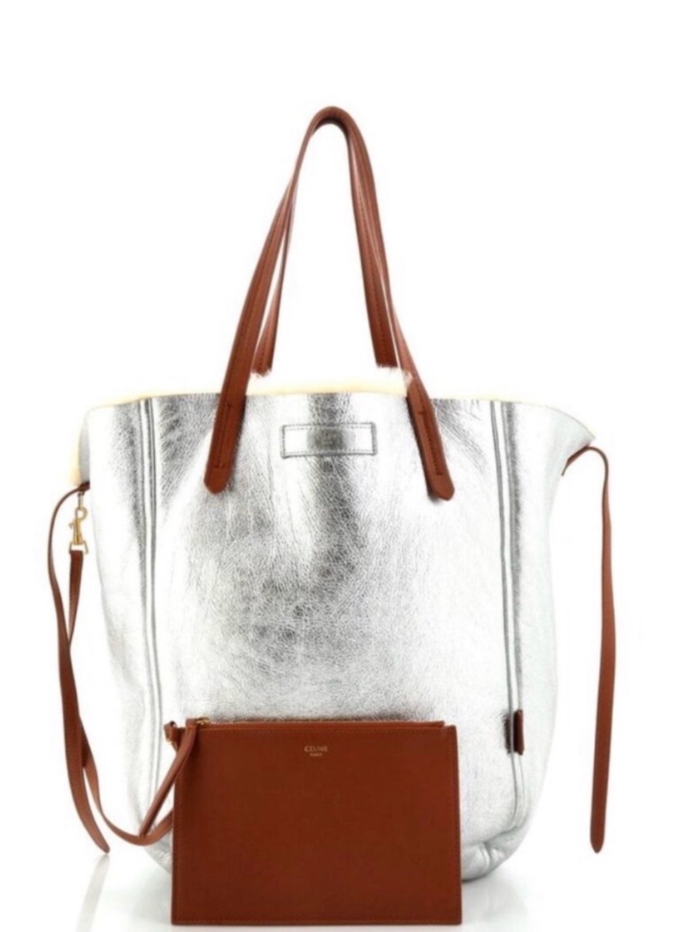 NWT Celine Silver and Shearling Phantom Cabas tote RARE
